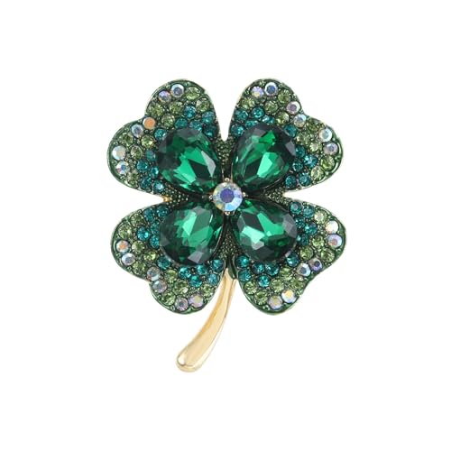 JOZMMZEOOA Vierblättriges Kleeblatt Brosche,Strass Broschen Elegante Damen Broschen Anstecknadeln Brosche im Vintage-Stil Dekorative Nadeln Brosche,für Kleidung Taschen Rucksack Hut(Grün) von JOZMMZEOOA