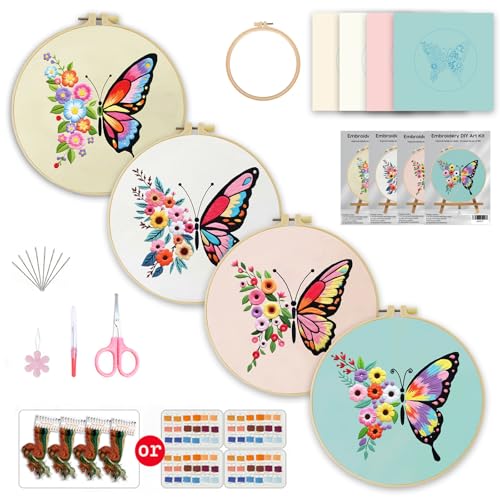 JOZYSH 4 Sets Stickstich-Übungsset, Schmetterlingsblumen-Stickset für Anfänger, inklusive Stoffrahmen und Fäden für Bastelliebhaber, Handstich mit Sticktechniken, Bastelset für DIY-Kunstprojekte JOZYSH 4 Sets Stickstich-Übungsset, Schmetterlingsblumen-Stickset für Anfänger, inklusive Stoffrahmen und Fäden für Bastelliebhaber, Handstich mit Sticktechniken, Bastelset für DIY-Kunstprojekte von JOZYSH