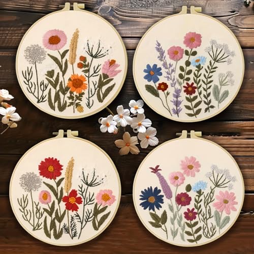 JOZYSH 4 Sticksets für Anfänger, Blumen-Kreuzstich-Sets für Erwachsene, Anfänger, Übungsset für Handarbeitsliebhaber mit floralem Stempelmuster,Bastelset für DIY-Kunstprojekte JOZYSH 4 Sticksets für Anfänger, Blumen-Kreuzstich-Sets für Erwachsene, Anfänger, Übungsset für Handarbeitsliebhaber mit floralem Stempelmuster,Bastelset für DIY-Kunstprojekte von JOZYSH