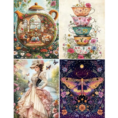 JOZYSH 4er-Set „Kreative Elegante Damen“ mit Ölgemälde-Motiv, Kreuzstich-Malsets für Anfänger, gestempeltes Kreuzstich-Zubehör, Sticksets für Erwachsene, Stickmuster, Bastelsets, 30 x 40 cm JOZYSH 4er-Set „Kreative Elegante Damen“ mit Ölgemälde-Motiv, Kreuzstich-Malsets für Anfänger, gestempeltes Kreuzstich-Zubehör, Sticksets für Erwachsene, Stickmuster, Bastelsets, 30 x 40 cm von JOZYSH