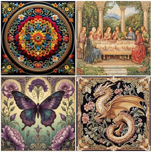 JOZYSH 4er-Set Kreuzstich-Sets mit Blumen- und Tiermotiven für Anfänger und Erwachsene, 11 Muster, gezählte Kreuzstich-Sets, 40x 40cm JOZYSH 4er-Set Kreuzstich-Sets mit Blumen- und Tiermotiven für Anfänger und Erwachsene, 11 Muster, gezählte Kreuzstich-Sets, 40x 40cm von JOZYSH