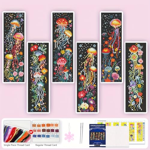 JOZYSH 6-teiliges Kreuzstich-Lesezeichen-Set mit Pilzmuster, gestempeltes Kreuzstich für Anfänger mit Filz-Stickerei-Anleitung zum Selbermachen, gestempeltes Stick-Lesezeichen-Set für Erwachsene JOZYSH 6-teiliges Kreuzstich-Lesezeichen-Set mit Pilzmuster, gestempeltes Kreuzstich für Anfänger mit Filz-Stickerei-Anleitung zum Selbermachen, gestempeltes Stick-Lesezeichen-Set für Erwachsene von JOZYSH