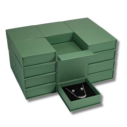JPB Schmuckschatulle, magnetische Schmuck-Geschenkbox mit Samtschaum-Einsatz, hält Ringe, Ohrringe und Halskette, elegante Kombi-Geschenkbox für Schmuckdisplay und Verpackung (24, Dunkelgrün) von JPB JEWELRY BOX CO.