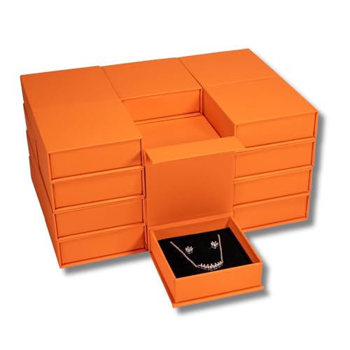 JPB Schmuckschatulle, magnetische Schmuck-Geschenkbox mit Samtschaum-Einsatz, hält Ringe, Ohrringe und Halskette, elegante Kombi-Geschenkbox für Schmuckdisplay und Verpackung (24, Orange) von JPB JEWELRY BOX CO.