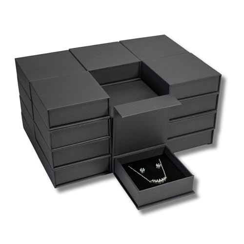 JPB Schmuckschatulle, magnetische Schmuck-Geschenkbox mit Samtschaum-Einsatz, hält Ringe, Ohrringe und Halskette, elegante Kombi-Geschenkbox für Schmuckdisplay und Verpackung (24, Schwarz) von JPB JEWELRY BOX CO.