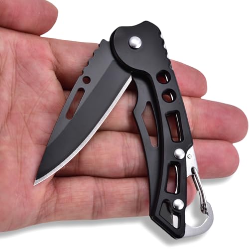 JPCRMOV Klappmesser (Zweihandmesser) mit Karabiner Clip, Klein Taschenmesser für Outdoor & Survival - Klein Messer EDC Vollständig aus Stahl leicht und kompakt - Gewicht 50g (Schwarz) von JPCRMOV