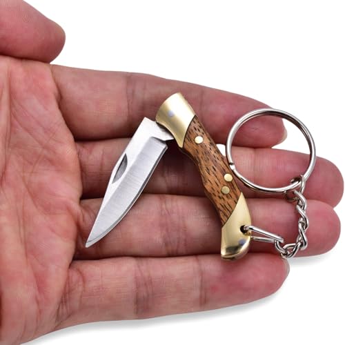 JPCRMOV Klappmesser Mini Taschenmesser Zweihandmesser, Outdoor klein Messer X50CR15MoV Edelstahl, Zebrano-Holz Griff mit Schlüsselanhänger - Gewicht 22g (Gold) von JPCRMOV