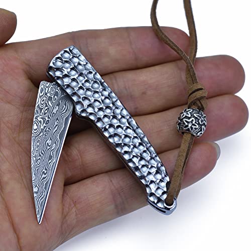 JPCRMOV Mini Klappmesser Damast Taschenmesser Outdoor Messer, klein Camping Survival Messer Silberner von JPCRMOV