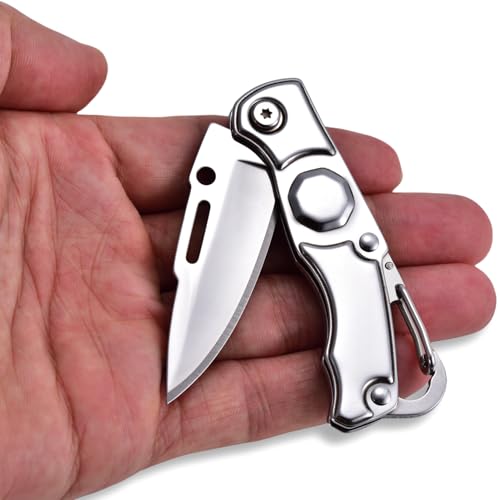 JPCRMOV Taschenmesser klein Klappmesser Edelstahl mit Karabiner Clip, Tragbar Outdoor Survival Messer EDC Zweihandmesser von JPCRMOV