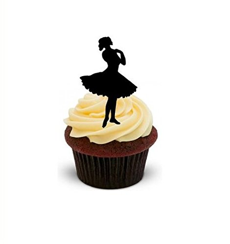 JPS Silhouette Ballerina stehend – 12 essbare Kuchendekoration – Ballerina Standing Silhouette – Standups 12 Edible Standup Premium Wafer Cake Toppers von JPS