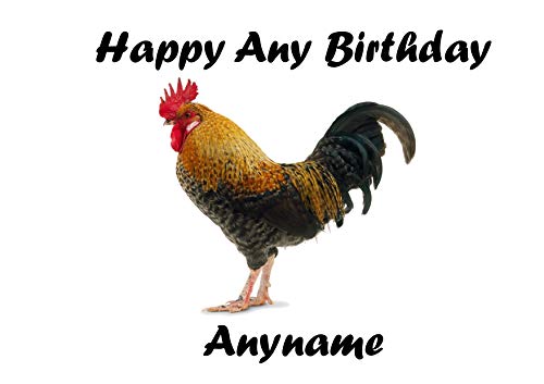 JPS Kuchendekoration aus essbarem Zuckerguss, Motiv: Hahn, Bauernhof, personalisierbar mit Namen, Alter Happy Birthday, einfach abzulösen, vorgeschnitten JPS Kuchendekoration aus essbarem Zuckerguss, Motiv: Hahn, Bauernhof, personalisierbar mit Namen, Alter Happy Birthday, einfach abzulösen, vorgeschnitten von JPS