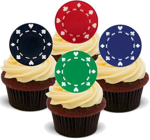 Pokerchips, essbare Kuchendekorationen aus Esspapier, Grün, Schwarz, Blau, Rot, 12 Stück Pokerchips, essbare Kuchendekorationen aus Esspapier, Grün, Schwarz, Blau, Rot, 12 Stück von JPS