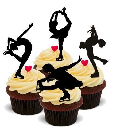 SCHLITTSCHUHLÄUFER SILHOUTTE MISCHUNG - 12 essbare hochwertige stehende Kuchen Toppers - SILHOUETTE ICE SKATER MIX von JPS