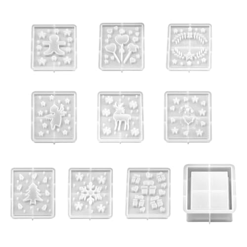 Silikonformen Für Bastelarbeiten,10 Teile Weihnachts Silikon Gießformen Set - Tischdekoration Für Ton Seife Fondant Dekoration Fenster Kamin von JPSDOWS