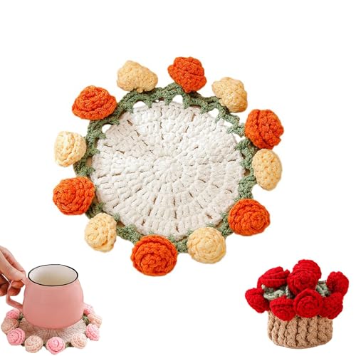 Häkelblumen-Untersetzer, einzigartige gehäkelte Untersetzer, handgefertigte gestrickte Blumen-Tischsets zum Schutz von Haus und Tisch (Orange) von JPSSJGYH