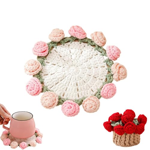 Häkelblumen-Untersetzer, einzigartige gehäkelte Untersetzer, handgefertigte gestrickte Blumen-Tischsets zum Schutz von Haus und Tisch (Pink) von JPSSJGYH
