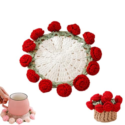 Häkelblumen-Untersetzer, einzigartige gehäkelte Untersetzer, handgefertigte gestrickte Blumen-Tischsets zum Schutz von Haus und Tisch (Red) von JPSSJGYH