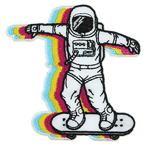 JPT - Astronaut Skateboard NASA Niedliche Cartoon bestickte Applikation zum Aufbügeln / Aufnähen auf Patch, niedliches Logo, Patch auf Weste, Jacke, Hemd, Hut, Jeans, Kleidung, Tasche (0427-IROP) von JPT