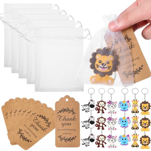18Sets Jungle Animals Schlüsselring Schlüsselbund mit Dankeskraft Tags und weißer Organza -Taschen Animal Jungle Party bevorzugt Anhänger Zoo Themenparty Bag Füllstoff Geburtstagsfeier Dekorationen 18Sets Jungle Animals Schlüsselring Schlüsselbund mit Dankeskraft Tags und weißer Organza -Taschen Animal Jungle Party bevorzugt Anhänger Zoo Themenparty Bag Füllstoff Geburtstagsfeier Dekorationen von JPXXFM