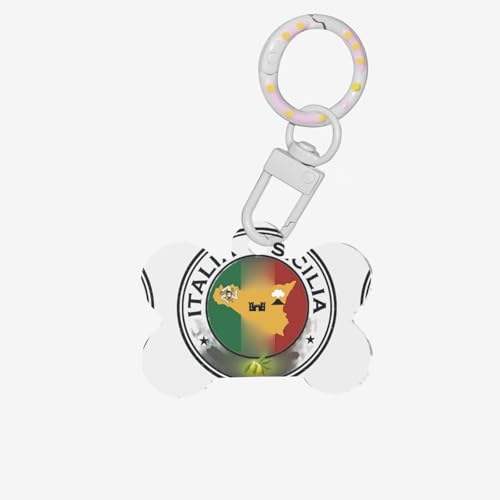Italienische Flagge und Karte von Sizilien drucken knochenförmige Hunde -Tag -Haustier -ID -Tags, Acrylhund -Tags Katzen -Tags mit Ring für Hundekatze, Anhängerhandwerk von JPXXFM