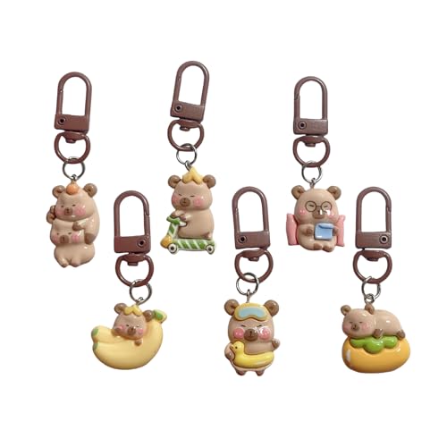 JPXXFM 5/6 Pack hübsches Capybaras Schlüsselbund Anhänger Capybaras Ornament Harz Texturdekorationen für Mehrzweckanhänger von JPXXFM
