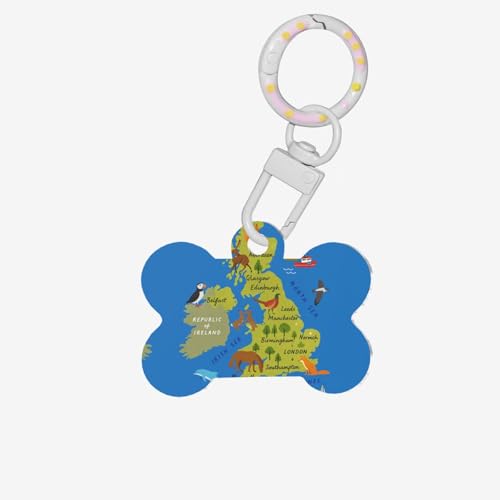 Vereinigte Königreichskarten Druck knochenförmiger Hunde Tag Haustier -ID -Tags, Acrylhund -Tags Katzen -Tags mit Ring für Hundekatze, Anhängerhandwerk von JPXXFM