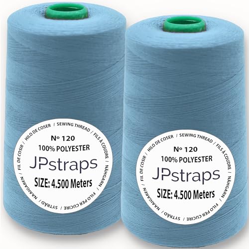 JPstraps Starkes Nähgarn, 2 große Spulen (4.500 m x 2), 100 % Polyester, reißfest, Nr. 120, zum Nähen, Polstern, Quilten, Patchwork, Overlock, (hellblau) von JPstraps