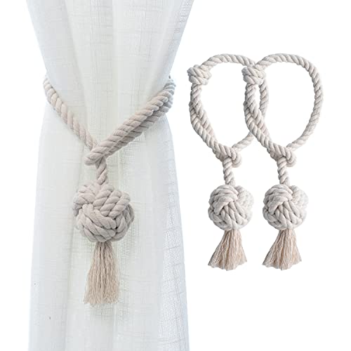 JQWUPUP Rustikale Vorhang-Raffhalter – Vorhanghalter für den Außenbereich, dekorativ, handgestrickt, Baumwolle, Raffhalter für durchsichtige und verdunkelnde Vorhänge, 2 Stück, Beige JQWUPUP Rustikale Vorhang-Raffhalter – Vorhanghalter für den Außenbereich, dekorativ, handgestrickt, Baumwolle, Raffhalter für durchsichtige und verdunkelnde Vorhänge, 2 Stück, Beige von JQWUPUP