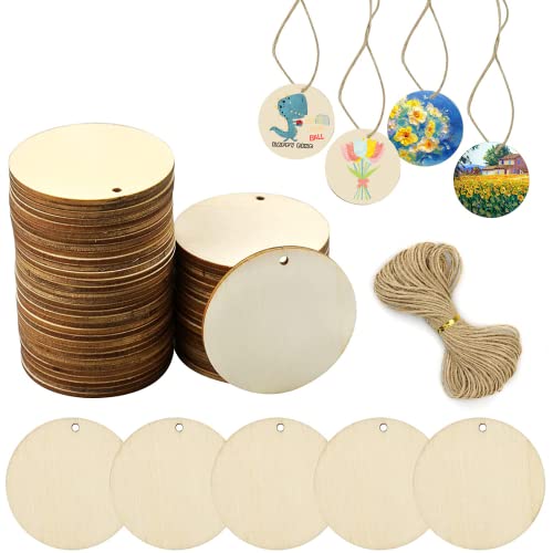 CATELL 50 Stück 5 cm Runde Naturholzscheiben zum Basteln mit Loch für Pyrografie, Malerei, Dekorationen, Geschenke von CATELL