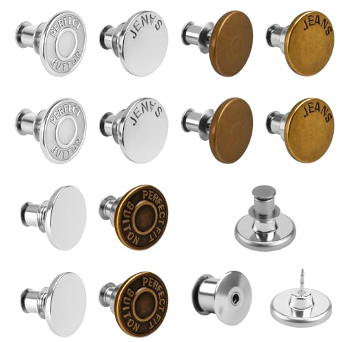 12 Stück abnehmbare Jeansknöpfe ohne Nähen, 17mm Ersatzknopf zum Stecken, ideal zum Enger oder Weiter Machen von Hosen, DIY Hosenknöpfe für Jeansreparatur und Anpassung. von JRILUO