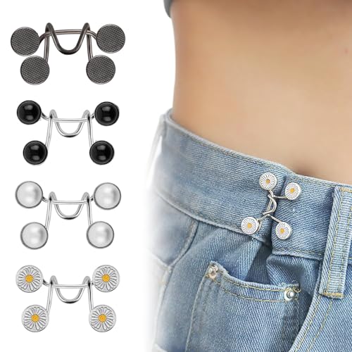 Hosenbund Enger Machen Clip, 4 Set Hosen Taillenspanner,Hosen Verkleinern Clip, 4 Stile Nähklammern Jeansrock, Knopfnadeln Für Jeans Kein Nähen, Wiederverwendbar von JRILUO