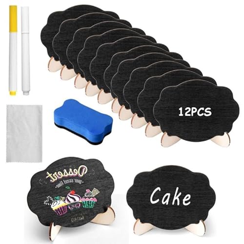 12 Mini Kreidetafel mit Ständer, Memotafel Tischschilder, Kleine Tafeln zum Beschriften mit Löschbar Kreidemarker und Radiergummi und Reinigungstuch, Holz Kreidetafel Klein für Tischdekoration 12 Mini Kreidetafel mit Ständer, Memotafel Tischschilder, Kleine Tafeln zum Beschriften mit Löschbar Kreidemarker und Radiergummi und Reinigungstuch, Holz Kreidetafel Klein für Tischdekoration von JRJRN
