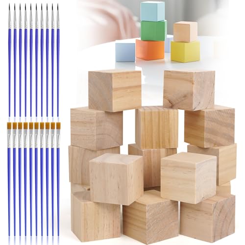 16 Stück Natürliche Holzblöcke, 5x5x5CM Unfertige Holzblöcke Zum Basteln, Blanko Würfel Bastel Holz, Quadratischer Massivholzblock mit 2 Sets Zeichenstifte, Natürliche Schnitzblöcke für Malen DIY 16 Stück Natürliche Holzblöcke, 5x5x5CM Unfertige Holzblöcke Zum Basteln, Blanko Würfel Bastel Holz, Quadratischer Massivholzblock mit 2 Sets Zeichenstifte, Natürliche Schnitzblöcke für Malen DIY von JRJRN