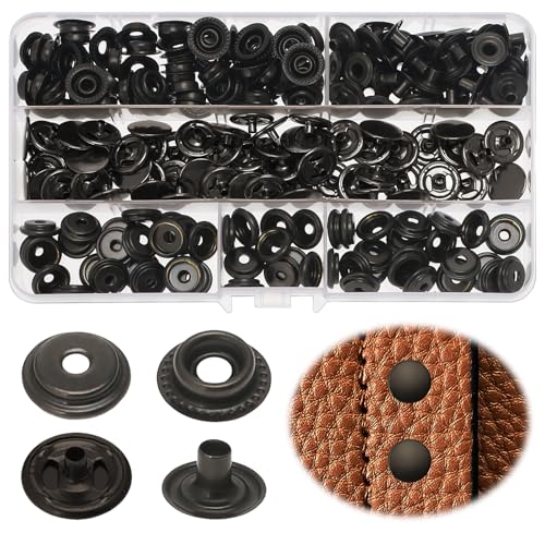 240 Stück Druckknopf-Kit, Metall Leder-Druckknöpfe, Schnappverschlüsse Kit, Rostfreier Stahl Snaps Set für Jeans Jacken, Kleidung von JRJRN