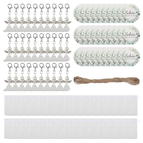 30 Stück Schutzengel Anhänger, Taufe Anhänger mit Organzasäckchen, Engel Schlüsselanhänger Set mit Papier Anhänger und Bindfaden, Kleine Engel Anhänger für Taufe Hochzeit Geburtstag Konfirmation von JRJRN