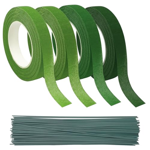4 Rollen Floristen-Klebeband, Papier Blumenband, Blumen-Band mit 100 Blumendrahtstielen, Floristen Wickelband, Grüne Blumenklebeband Selbstklebend zum Einwickeln von Blumensträußen, DIY-Basteleien 4 Rollen Floristen-Klebeband, Papier Blumenband, Blumen-Band mit 100 Blumendrahtstielen, Floristen Wickelband, Grüne Blumenklebeband Selbstklebend zum Einwickeln von Blumensträußen, DIY-Basteleien von JRJRN