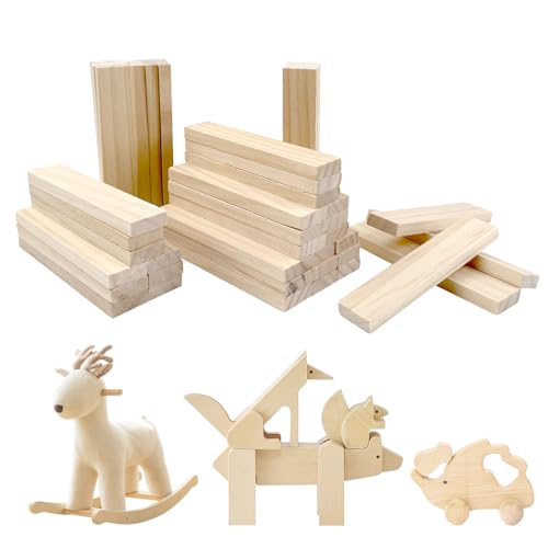 40 Stück Holzblock Schnitzen, Unfertige Holzschnitzblöcke 11x2.2x0.8CM, Kiefernholz zum Schnitzen, Schnitzholzblöcke für Bastelset, Rechteckige Holzwürfel für Handwerk von JRJRN