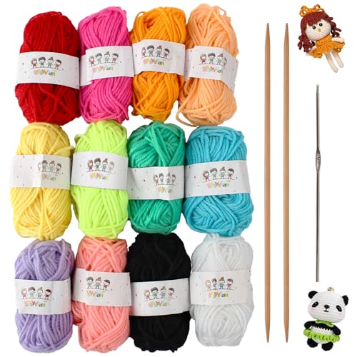 JRJRN 12 Farben Baumwollgarn für Anfänger, Baumwollgarn für Häkeln, Wolle zum Häkeln Stricken, Baumwolle Häkelgarn mit Bambus-Pullover-Nadel/Eisen-Häkelnadel für Bastelarbeiten Von Kindern JRJRN 12 Farben Baumwollgarn für Anfänger, Baumwollgarn für Häkeln, Wolle zum Häkeln Stricken, Baumwolle Häkelgarn mit Bambus-Pullover-Nadel/Eisen-Häkelnadel für Bastelarbeiten Von Kindern von JRJRN