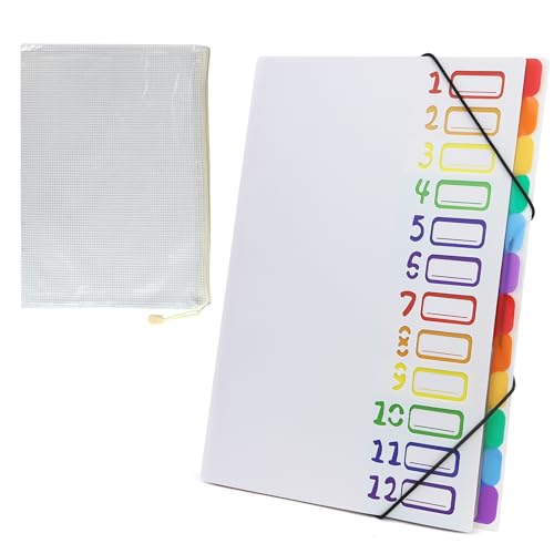 1 Stück Dokumentenmappe A4, Tragbar Fächermappe mit 12 Fächern, PP Kunststoff Ordnungsmappe Pultordner mit Gummizug, Wasserdicht, für Schule Bürobedarf von JRSHIRLEYLTD