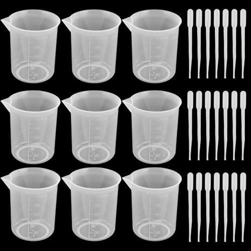 11-teiliges Silikon-Messbecher-Set, 100 ml Epoxidharz-Mischbecher, Silikonharz-Messbecher mit Graduierung für Epoxidharz-DIY-Bastelguss, mit 25 Pipetten-Tropfer von JRSHIRLEYLTD