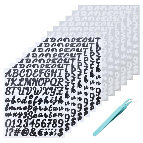 13 Blätter Buchstaben Aufkleber, Bunte Selbstklebende Aufkleber Vinyl Buchstaben Zahlen,Wasserfester Sticker Buchstaben für Postfach,Scrapbooking,Adressnummer,DIY Handwerk (Schwarz, Weiß) von JRSHIRLEYLTD