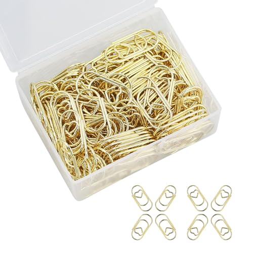 140 Stück Büroklammern, Mini-Büroklammern in Herzform, Büroklammer-Set für Büro, Klassenzimmer, Aktenklammer, Poster, Foto (Golden) von JRSHIRLEYLTD