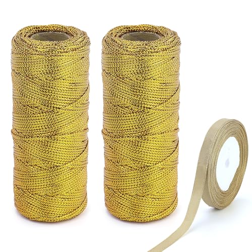 2 Rolle 1,5mm Kordel Gold, 200m Kordelband Goldene Schnur Geschenkkordel Bastelschnur Goldenes Band für DIY Handwerk Weihnachten Dekoration Geschenkverpackung von JRSHIRLEYLTD