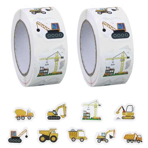 2 Rollen Baustelle Aufkleber,Sticker fahrzeuge für Kinder Bagger Sticker Basteln,traktor Deko für Flasche Laptop Album Party Mitgebsel Geschenke Junge Mädchen von JRSHIRLEYLTD