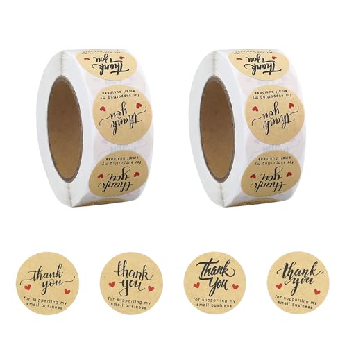 2 Rollen Dankeschön-Aufkleber, runde Kraft-Geschenk-Aufkleber, Dankeschön-Etiketten für Umschläge, Geburtstage, Party, Karten (braun) von JRSHIRLEYLTD