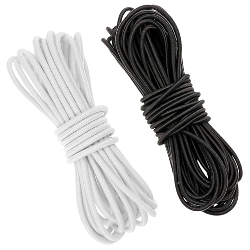 2 Stück (Schwarz, Weiß) Elastisch Faden, 2.5 mm x 10 m Gummiband Elastisches Nylonband für Masken,Party-hüte,DIY-Schmuckherstellung, Wäscheleinen, Camping, Anhänger, Schnürsenkel von JRSHIRLEYLTD