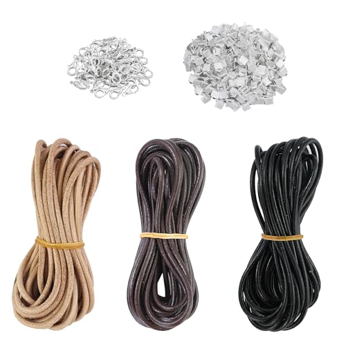 3 Rollen 5 m x 2 mm Lederkordel, Leder-Halsband-Kordel, runde Lederschnur, Lederschnur-Kordel für DIY-Basteleien, Schlüsselband, Armbänder, Schmuck von JRSHIRLEYLTD