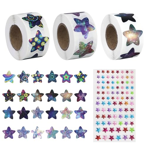 3 Rollen Sternaufkleber zur Belohnung, 25 mm Mehrfarbig Glitzersternaufkleber holografische sterne aufkleber Selbstklebend Stern Aufkleber für die Schule Lehrerbedarf von JRSHIRLEYLTD