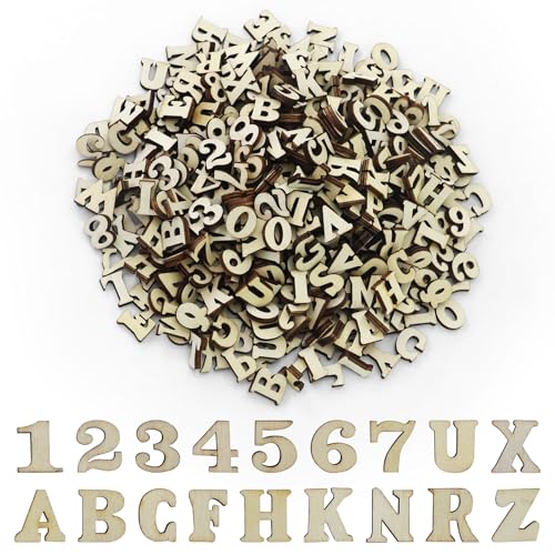 416 Stück Kleine Holzbuchstaben, 15MM Buchstaben aus Holz zum Basteln und Bemalen, Unbearbeitete Holz Buchstaben Deko, Kleinbuchstaben (A-Z) für DIY Kunsthandwerk Hochzeit, mit 100 Holzzahlen von JRSHIRLEYLTD