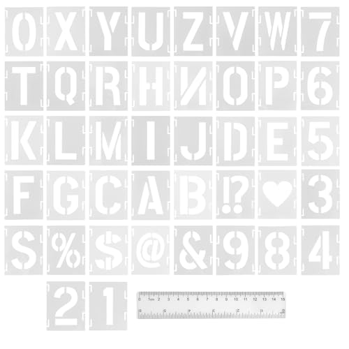 42 Stück Buchstabenschablonen-Set, wiederverwendbares Alphabet-Schablonen-Set mit 1 Stück transparentem Plastiklineal, Schablonen für Schilder, Malerei, DIY-Kunsthandwerk (Schwarz) von JRSHIRLEYLTD